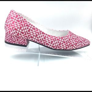 NWT Satin Printed Block Heel - Pink Lattice